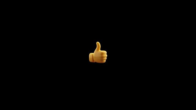 Three yellow thumbs up icons floating and rotating against a solid black background space with showcasing smooth motion simple graphic design style digital communication encouragement presentation