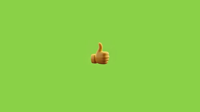 Three yellow thumbs up icons floating horizontally against a solid light green background surface area with moving horizontally across background smooth simple animation style suitable interaction