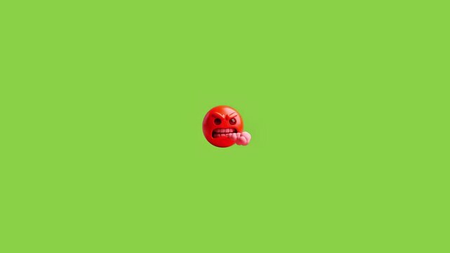 Three angry emoji faces with steam coming out of their noses on green background screen with presented clean simple digital animation style visual communication each releasing steam interaction mad