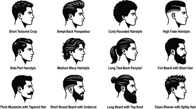 Men's Hairstyles and Beard Styles Vector Illustration Collection