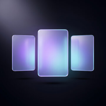 Floating glowing frosted glass panels on a dark background for UI design