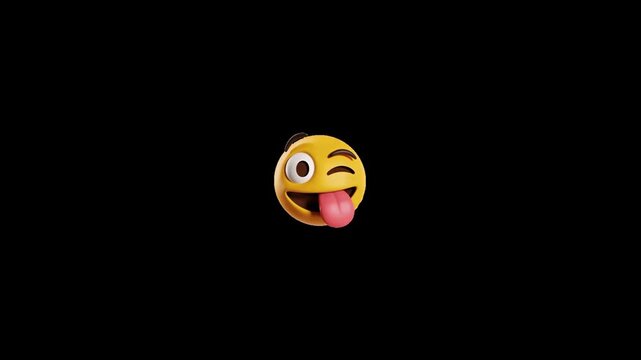 Three yellow circular emojis with silly expressions floating against a solid black background digital render with presented clean 3D graphic style visual design floating horizontal line collection