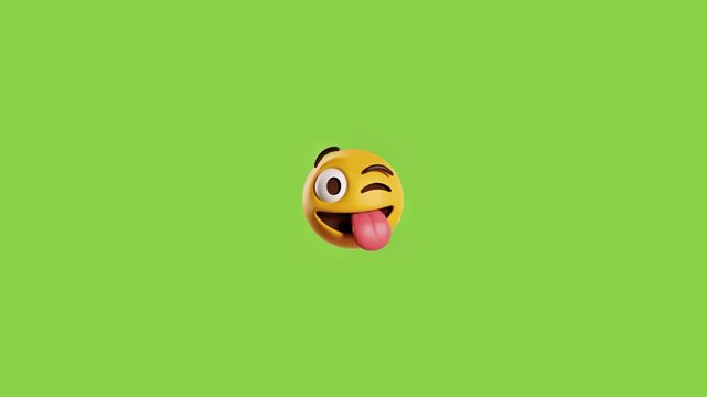 Three yellow 3d emojis with silly expressions floating horizontally against a solid bright green background with expressions including winking horizontally across vibrant playful facial expressions