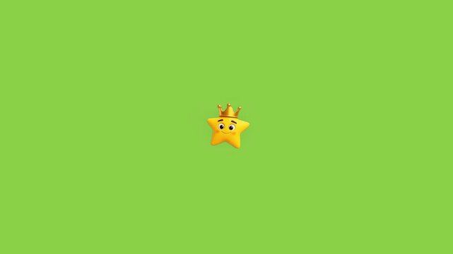 Three yellow star characters wearing golden crowns floating against a solid green background screen with showcasing smooth motion playful 3D animation style floating horizontal line achievement fun