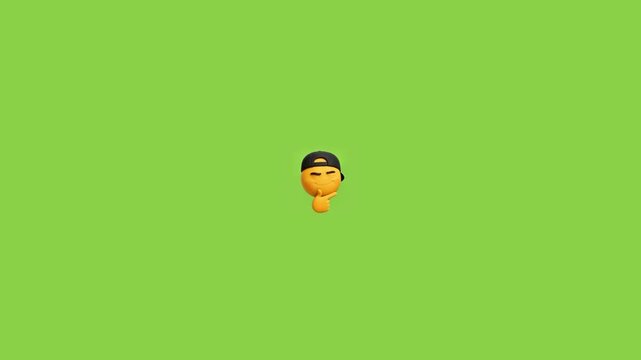 Three identical thinking emojis wearing caps arranged horizontally against a solid bright green background screen with caps positioned horizontal background steady camera video displays three smart