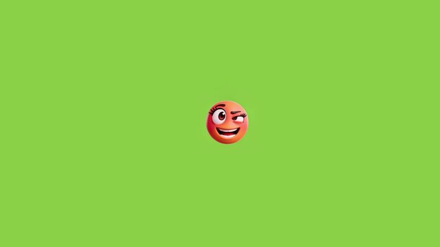 Three animated round emoji faces with winking and confused expressions against a solid green background with confusion arranged horizontally different emotive expressions video three spherical icon