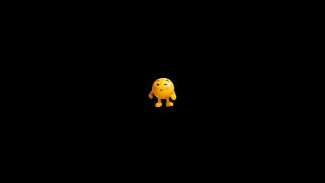 Three yellow cartoon emojis with happy expressions perform playful jumping motions against a solid black background with spherical characters cheerful performing rhythmic jumping clean uniform black