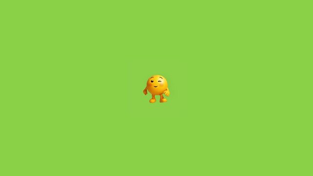 Three yellow cartoon emoji characters jumping and dancing joyfully against a solid lime green background with characters performing different background simple lighthearted entertainment expression