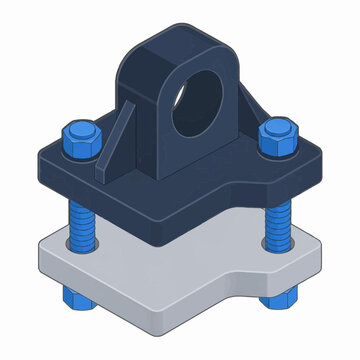 Isometric Mechanical Mounting Bracket with Bolts and Nuts