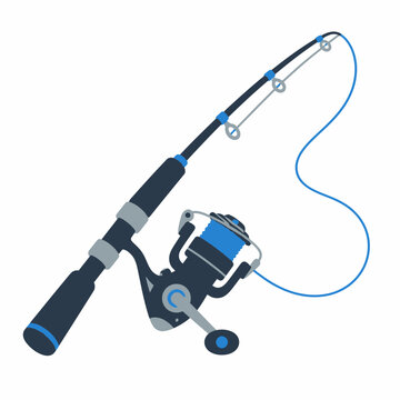 Spinning fishing rod and reel vector illustration