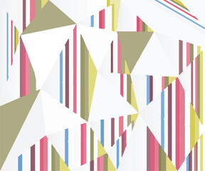 Obraz premium A series of vertical lines in a combination of pastel and bright colors. An abstract geometric pattern featuring triangles and colorful lines against a white background.
