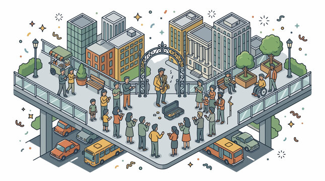 Street Saxophone Player Music Urban City Life Isometric Vector Art