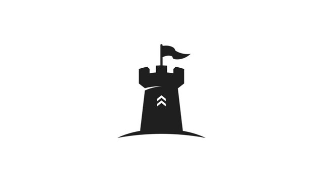 Castle tower logo icon vector with flag for minimalist design branding