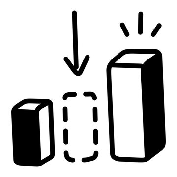 Hand drawn gap finding icon showing uneven bars and an arrow, representing opportunity discovery, comparison, analysis and identifying missing areas.