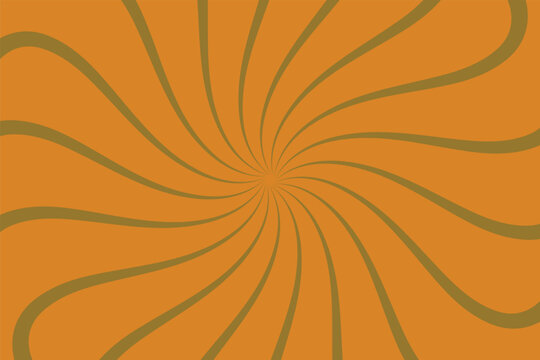 Minimalist orange surface with curved dark olive rays extending from the center in a simple spiral layout