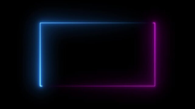Animation of glowing neon rectangles abstract background. abstract glowing neon rectangle border frame. Square rectangle picture frame with two neon color motion on alpha transparent background.