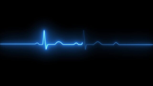Digital heartbeat line animation. Neon line heart pulse looping animation. Abstract heartbeat and pulse blue signal technology animation on grid background. on alpha transparent background.