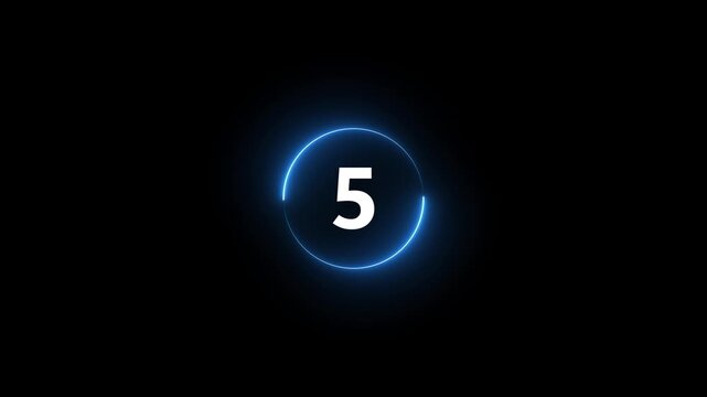 Abstract neon glowing 10 second countdown with circle animation, 10 to 0 animation countdown. motion animate 4k video.