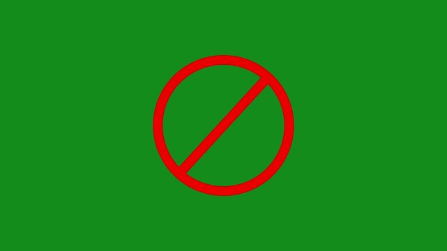 Red sign stop, cross, x, ban, cancel, prohibited icon animation on green background. 4k motion graphic animation.