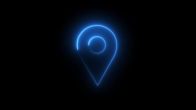 Abstract location glowing neon icon fast tracking map pin icon animation 4k motion graphic animation.