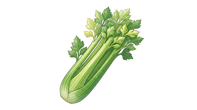 Fresh Organic Green Celery Stalk with Leaves Isolated on White and Transparent Background Illustration