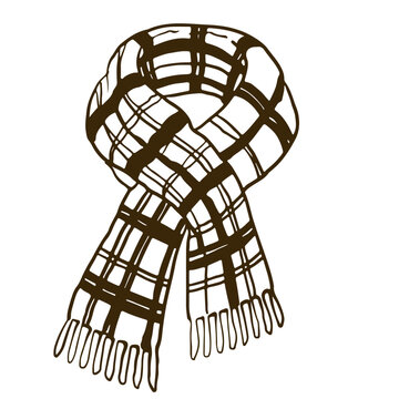 Hand drawn vector illustration of a winter knitted wool scarf isolated on white background.