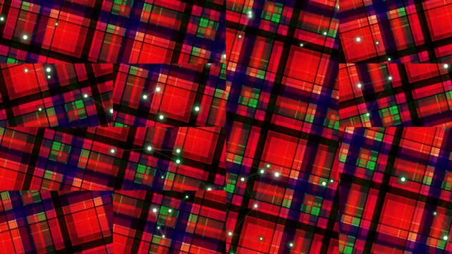 Abstract Red and Blue Tartan Plaid Pattern Background with Luminous Sparkles and Vibrant Colors for Fabric Design