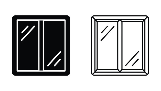 Flat window frame vector icon outline and silhouette