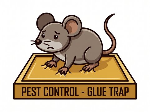 Mouse Trapped on Glue Board Pest Control Illustration, vector isolated on white