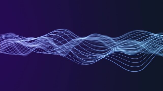 Minimalistic abstract wave background with smooth silver and white gradient curve lines flowing on a dark backdrop, elegant glowing particles and futuristic stripes, 4K seamless loop.