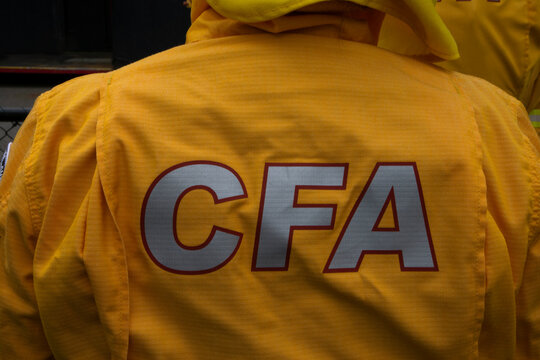 The back of a uniform belonging to a CFA volunteer fire brigade member, Victoria, Australia