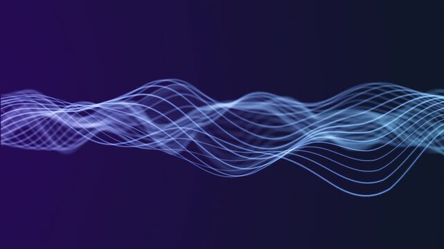 Minimalistic abstract wave background with smooth silver and white gradient curve lines flowing on a dark backdrop, elegant glowing particles and futuristic stripes, 4K seamless loop.