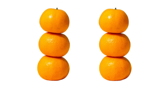 Stacked fresh mandarin oranges isolated png transparent background