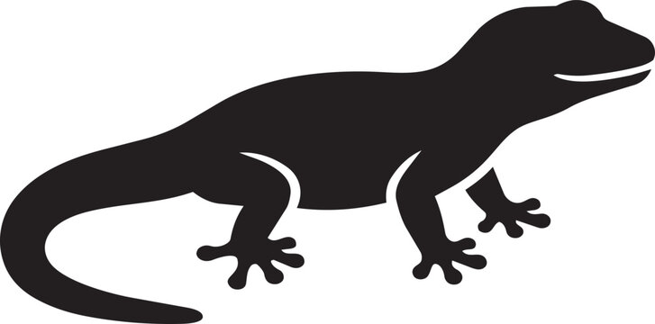 Black silhouette of a gecko lizard facing right, minimalist icon reptile