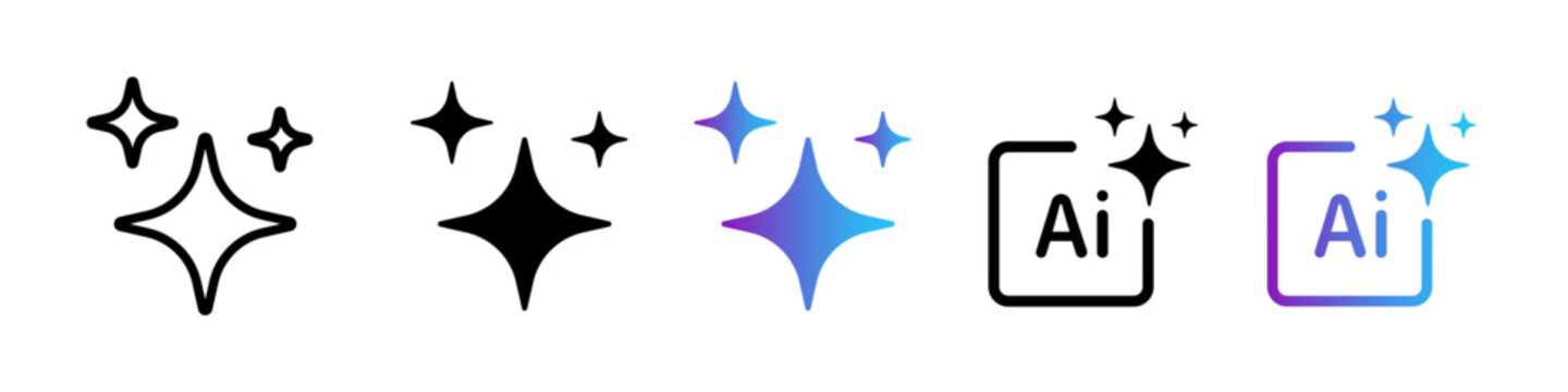 AI sparkle line icon set. Artificial intelligence magic star symbols collection