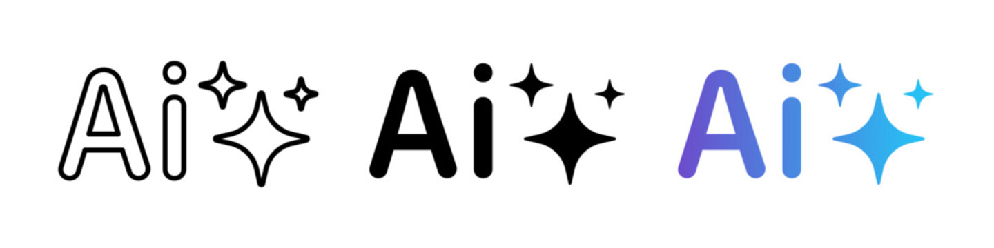 AI sparkle line icon set. Artificial intelligence icons symbols vector set