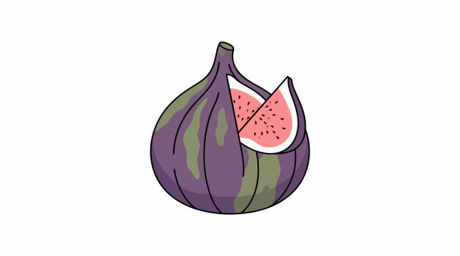 Fresh whole fig with a sliced piece isolated on white background