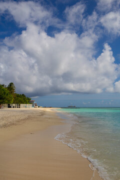 Beautiful turquoise tropical beach in a holidays scene in Gulhi, Maldives