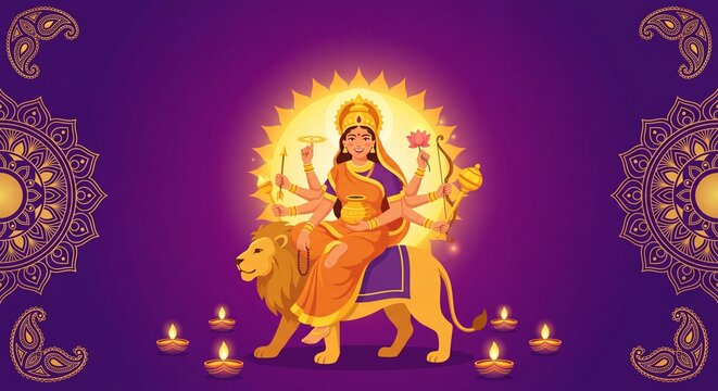 Goddess Kushmanda Navratri Festival Greeting Illustration