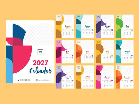 Colorful 2027 Yearly Calendar Templates Design with Image Placeholder.