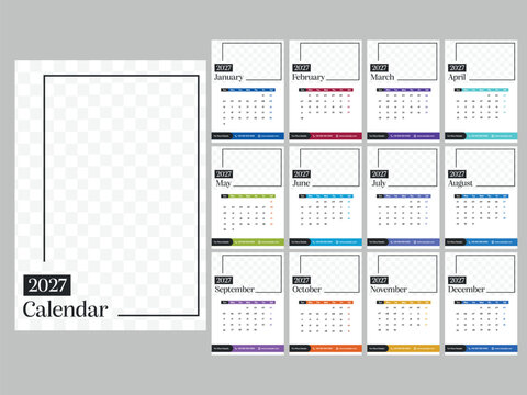 2027 Yearly Calendar Templates Design with Image Placeholder.