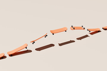 Skateboard performing ollie trick sequence on solid background © Cagkan