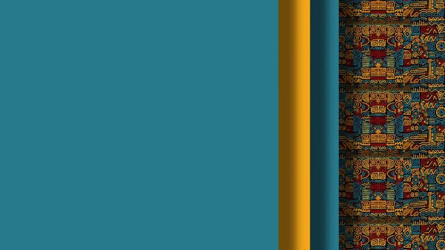 Native American indigenous ethnic border background video with teal copy space and ornamental pattern design.