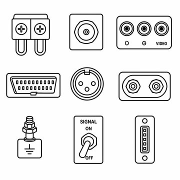Audio Video and Electrical Connector Interface Icon Set