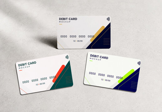 Scattered Credit and Debit Card Mockup on Light Textured Surface