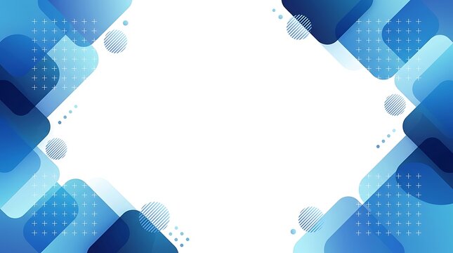 Modern abstract geometric background with overlapping blue rounded squares and white empty space