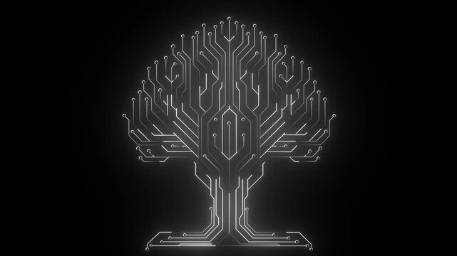 3d Circuit Board with neon line moving electrons Data Flow Loop Background Animation Technological background .