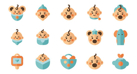 Obraz premium Cute cartoon bear faces and objects.