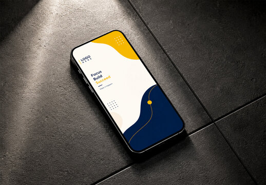 Smartphone Screen Mockup on Dark Stone Tiles with Sunlight Shadow