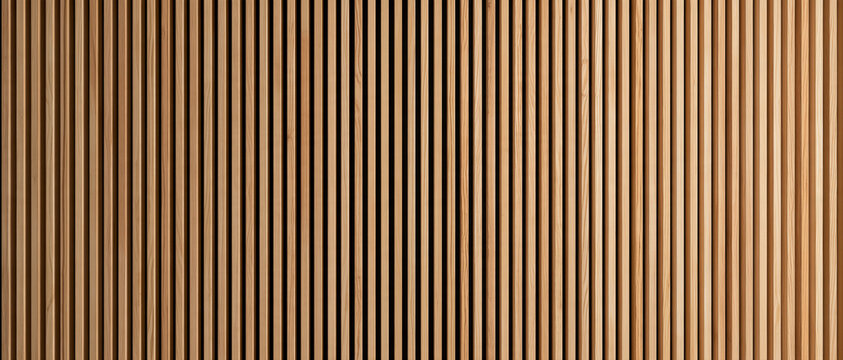 Natural oak vertical wooden slats create a modern linear pattern with subtle shadows. Ideal backdrop for contemporary interior design and architecture concepts.